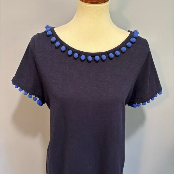 BODEN navy blue Bridget Pom Pom shift dress, Size 12 - Picture 2 of 7